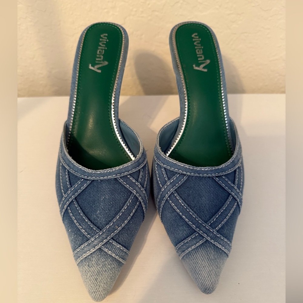 Vivianly Blue Denim Stiletto Heels